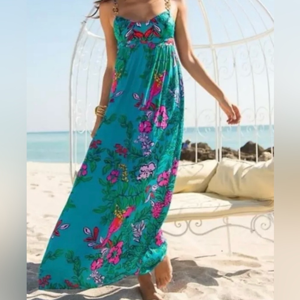 Lilly Pulitzer Joanna Empire Waist Maxi Dress in Shake Your Tail Feathers